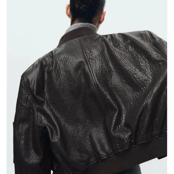 Zara Brown ZW Leather BomberBrown Jacket